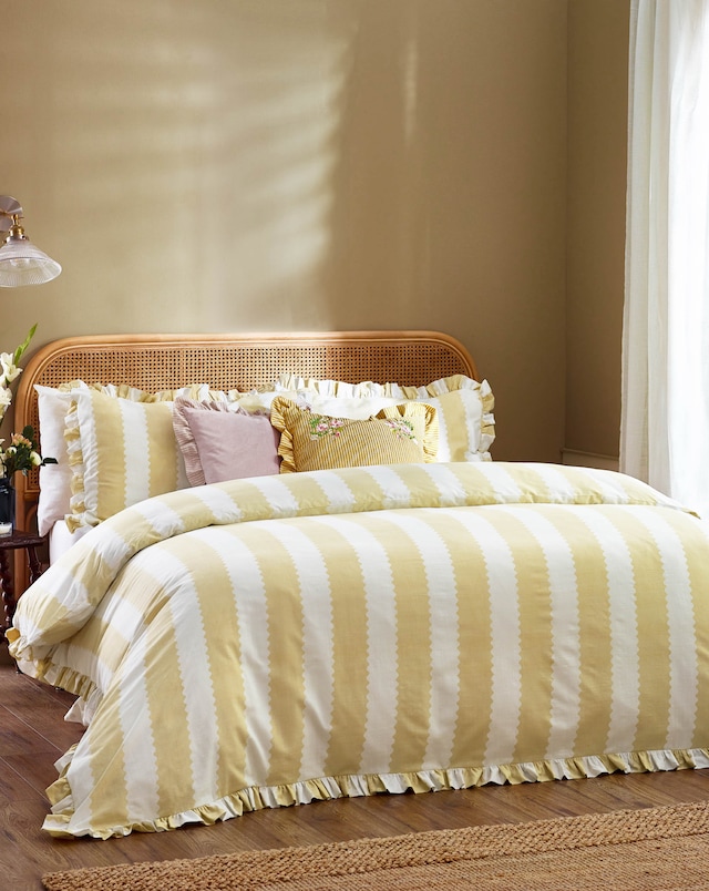 Wylder Birdie Stripe Cotton Blend Ruffle Duvet Set