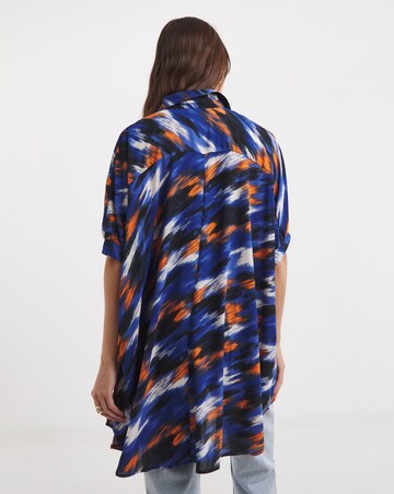 Blue Abstract Short Sleeve Oversized Blouse