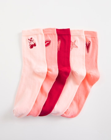 Pretty Secrets (5 Pair Pack) Embroidery Ankle Socks (Wide Fit)