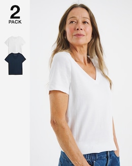 Pure Cotton 2 Pack V Neck T-Shirts