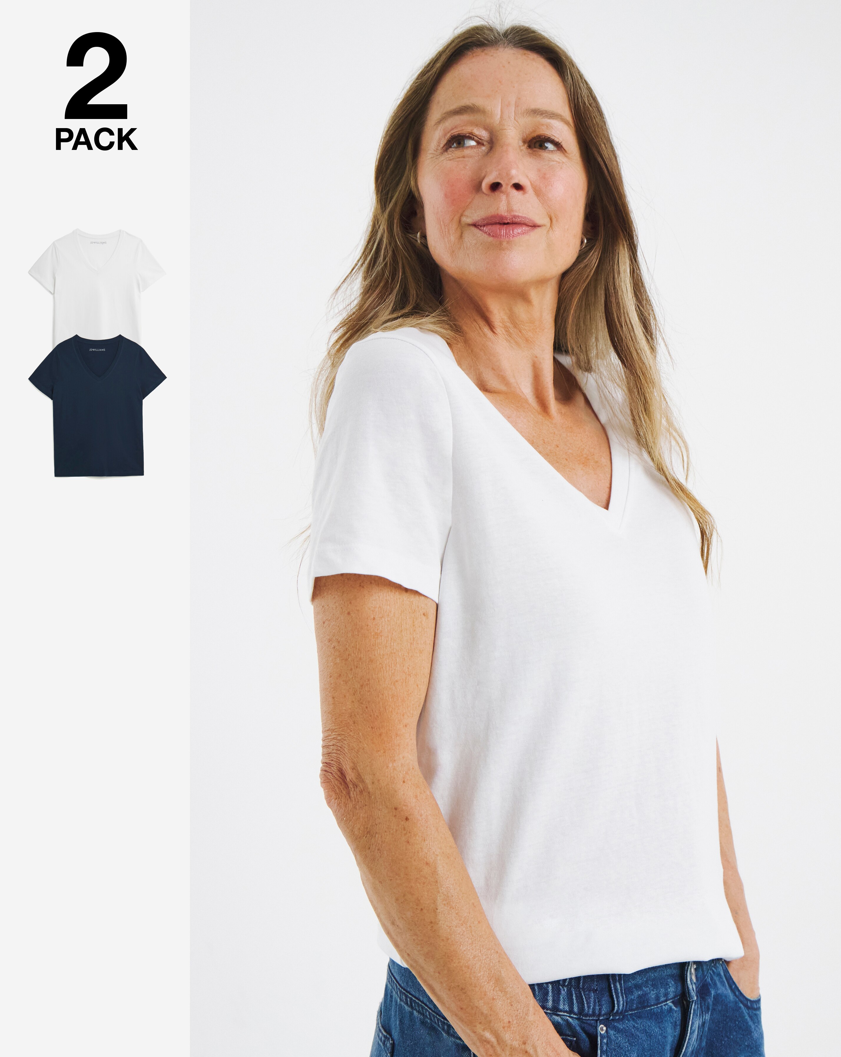 Pure Cotton 2 Pack V Neck T-Shirts