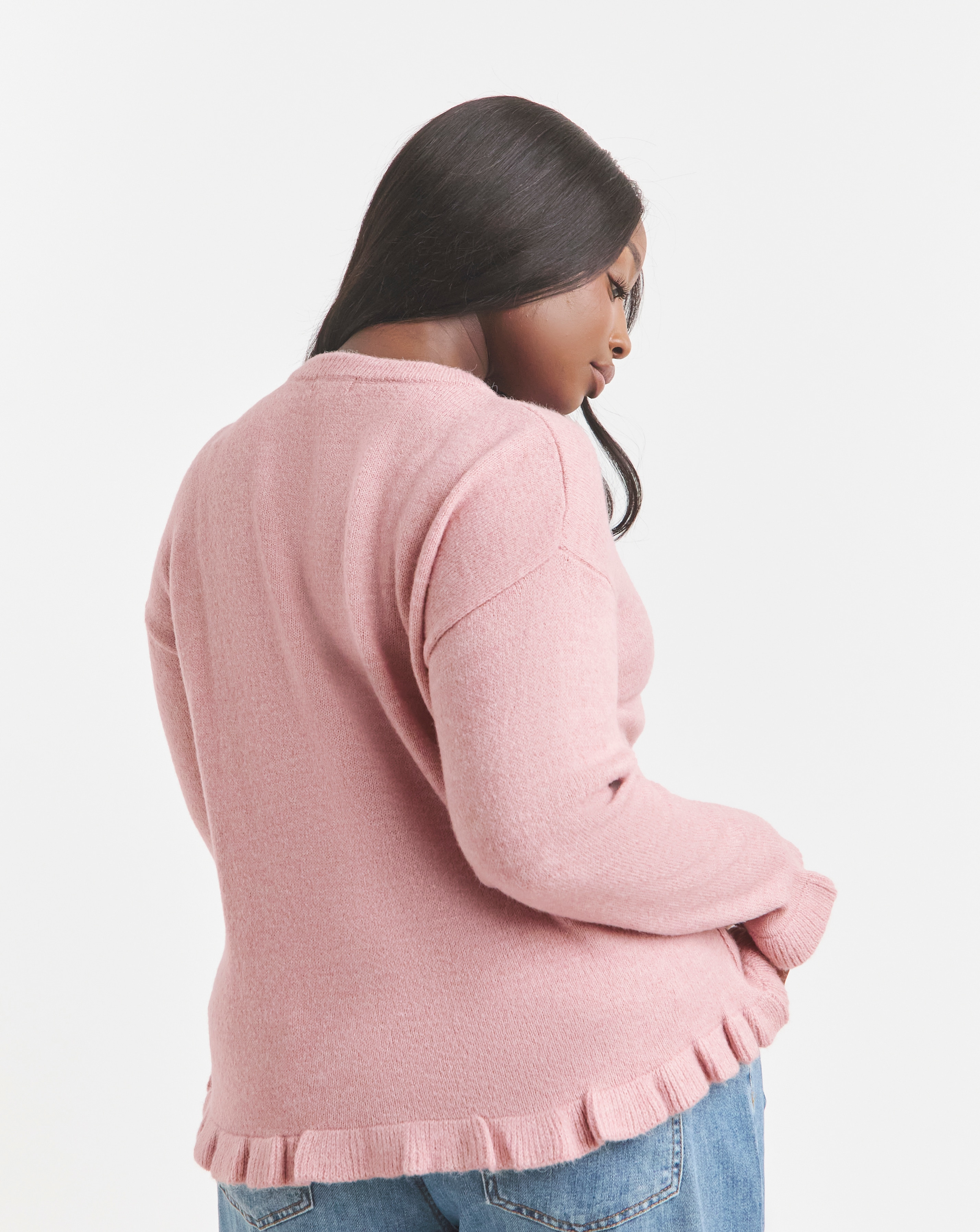 Simply Be Pink Ruffled Frill Knit Cardigan | JD Williams