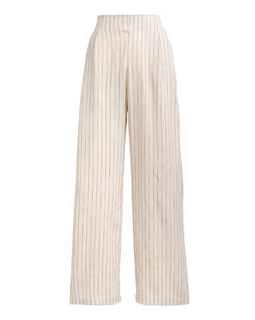 Simply Be Neutral Stripe Pleated Linen Mix Wide Leg Trouser
