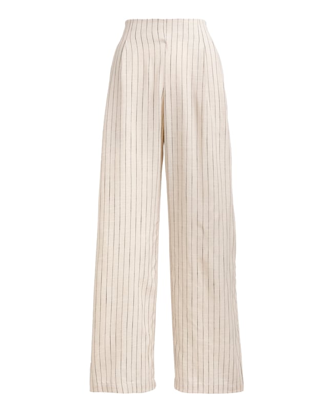 Simply Be Neutral Stripe Pleated Linen Mix Wide Leg Trouser