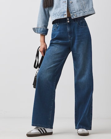 Mid Blue Elasticated Wide Leg Jeans