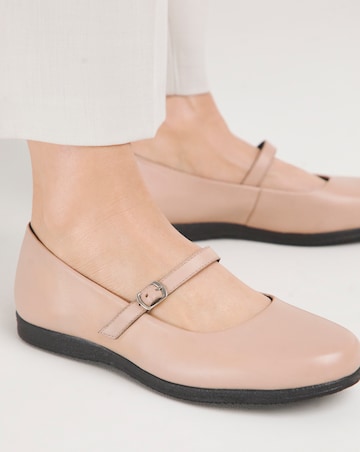 Heavenly Soles Annette Mary Jane Flat Leather Ballerina - Extra Wide Fit (EEE)