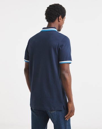 Tipped Pique Polo Long Length-Navy