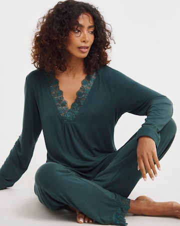 Cyberjammies Ann Lace Detail Jersey Pyjama Set Dark Green