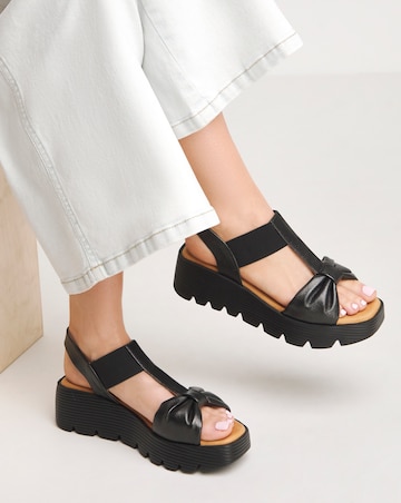 Heavenly Feet Plaza T Bar Wedge Sandals Wide Fit