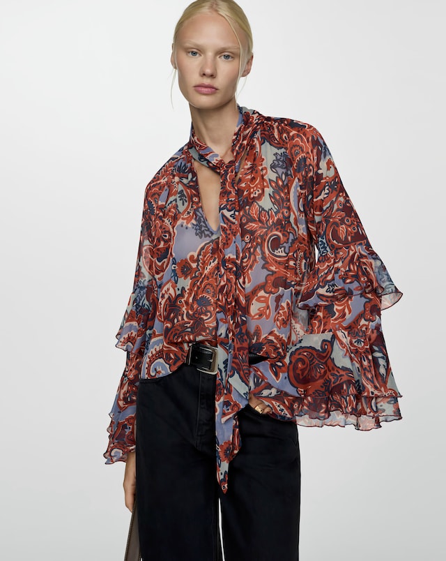 Mango Sonja Paisley Print Flared Sleeve Blouse