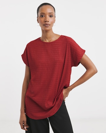 Textured Curved Hem Longline Top