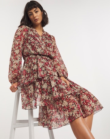 Floral Tiered V-Neck Midi Dress