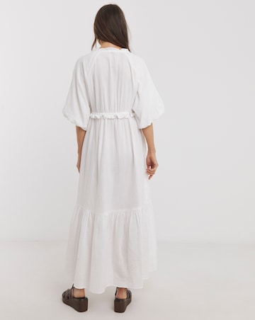 Pure Cotton Textured Bubble Sleeve Maxi Dress