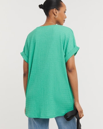 Green Textured Longline Curved Hem Top