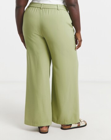 Simply Be Olive Tie Waist Belt Twill Wide Leg Trousers