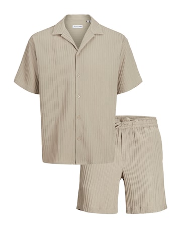Jack & Jones Textured Shirt & Short Set - Natural