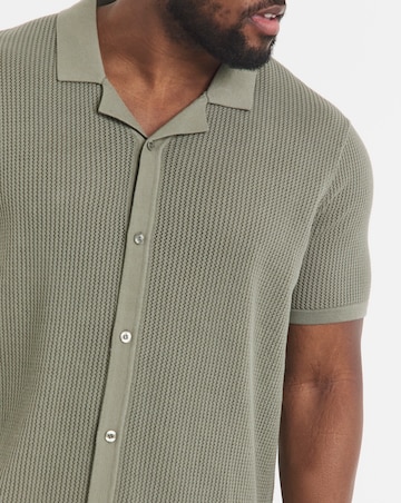Green Knitted Revere Collar Shirt