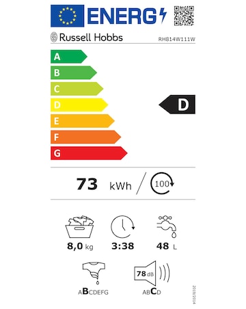 Russell Hobbs RH814W111W, 8Kg, 1400rpm, Washing Machine - White