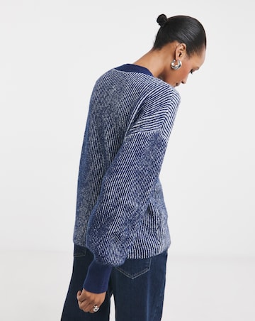 Striped Ribbed V Neck Cardigan