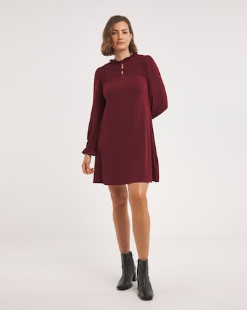 Burgundy Shirred Yoke Dress