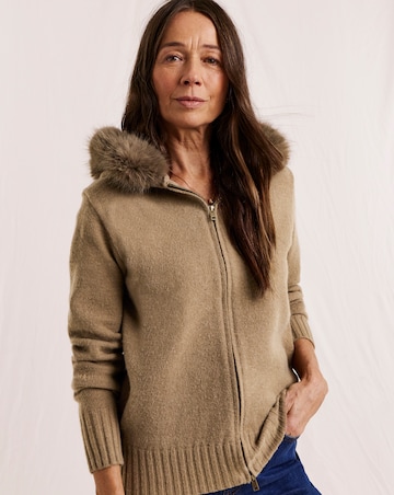 Julipa Fur Trim Hooded Knitted Jacket