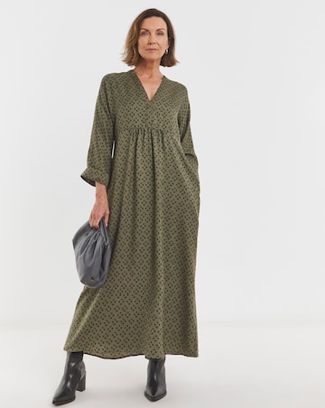 Collarless Placket Detail Smock Dress