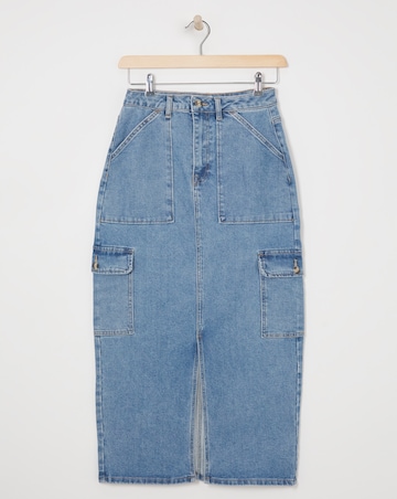 Mid Blue Split Front Cargo Skirt