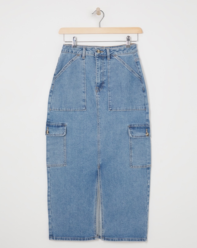 Mid Blue Split Front Cargo Skirt