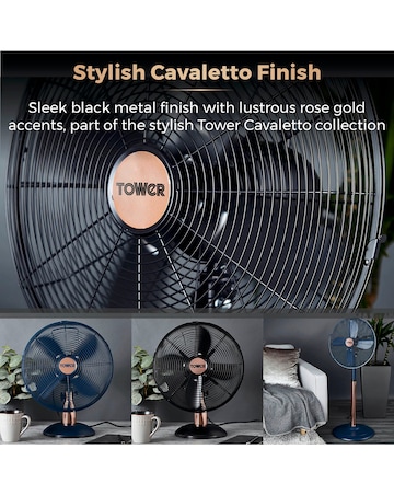 Tower 16 Inch Cavaletto Metal Black and Rose Gold Stand Fan