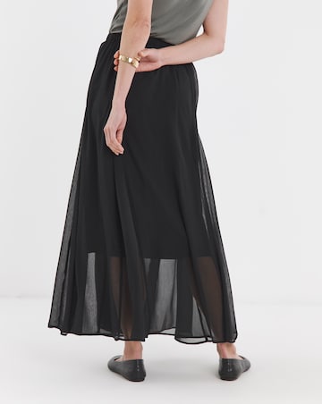 Black Godet Sheer Hem Maxi Skirt