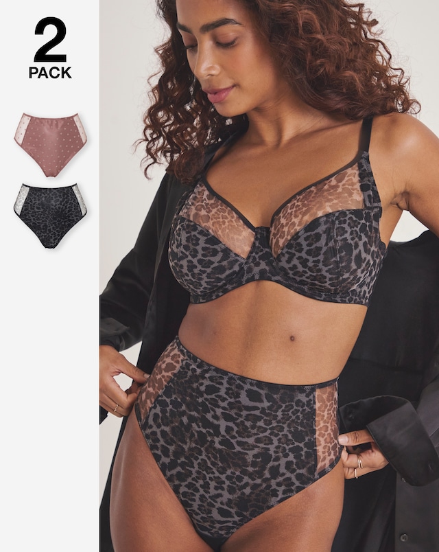 Pretty Secrets (2 Pack) Hannah Animal & Heart Print Full Brief Knickers