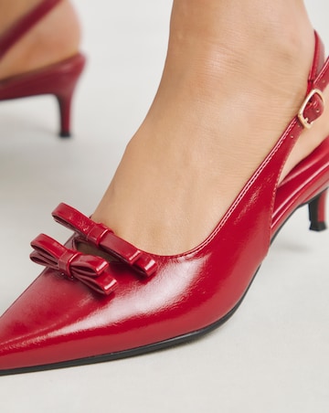 Heavenly Soles Elm Kitten Heel Slingback Shoes With Bow - Extra Wide Fit (EEE)