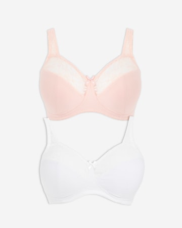 Pretty Secrets (2 Pack) Cotton Lace Non Wired Full Cup Bras (B-G) Blush/White