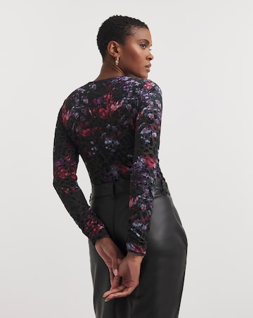 Ted Baker Matella Floral Mesh Bodysuit With Animal Texture