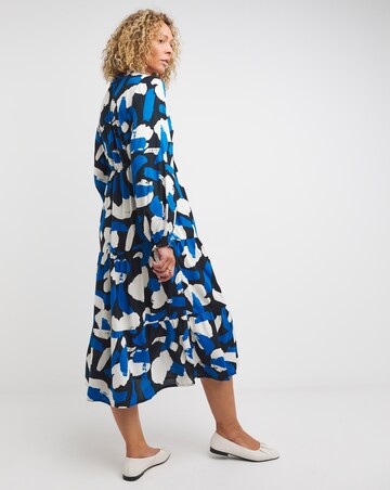 Graphic Print Balloon Sleeve Midi Smock Dress