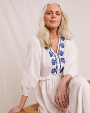 Julipa Embroidered Pure Cotton Textured Midi Dress