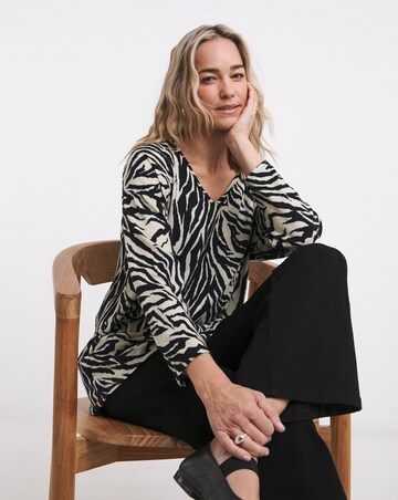 Zebra Print Soft Touch V Neck Longline Top