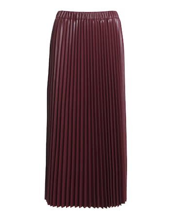 Burgundy PU Pleated Midi Skirt
