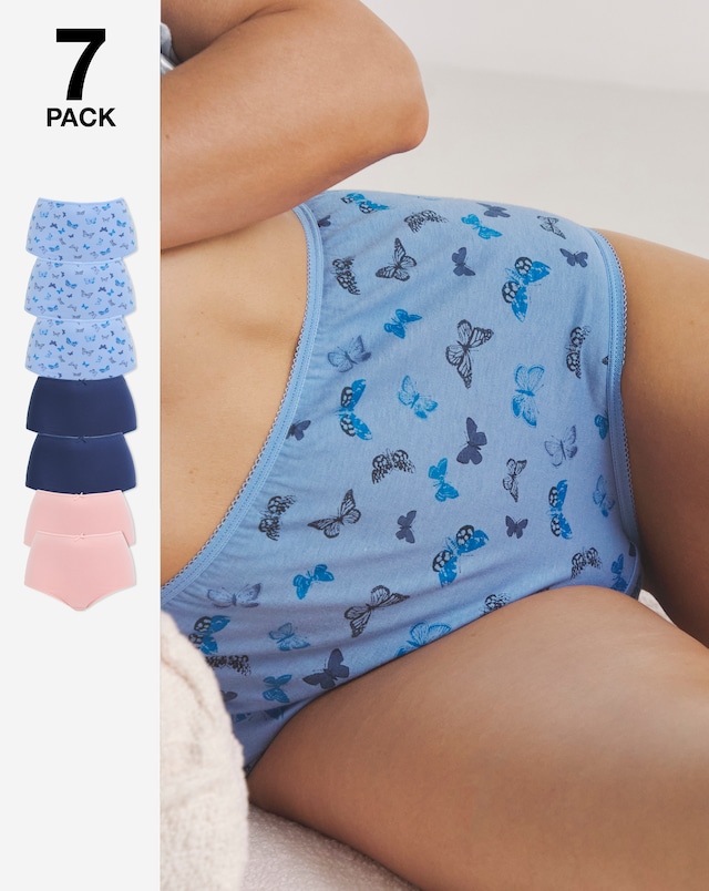 Pretty Secrets (7 Pack) Cotton Full Brief Knickers Butterfly
