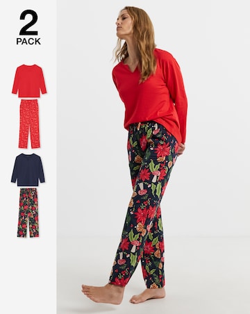 JD Williams (2 Pack) Cotton Festive Print Pyjama Sets