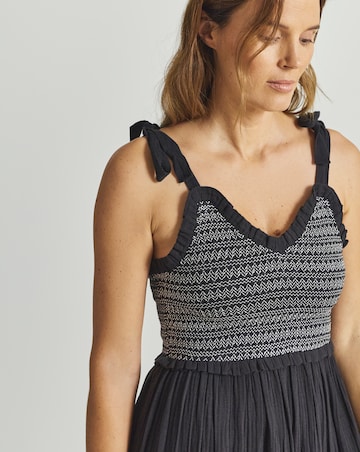 Beach to Beach Contrast Stitch Shirred Beach Dress