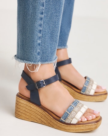 Alani Leather Wedge Sandal With Raffia Detailing - Wide Fit (E)