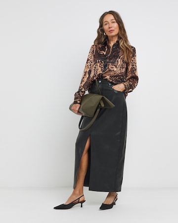 Womens Classic Satin Long Sleeve Shirt - Snake Print