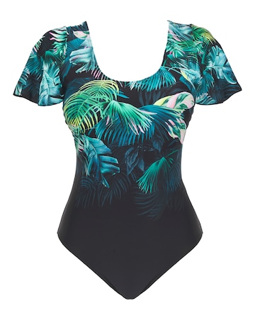 JD Williams Dark Tropics Fluted Sleeve Swimsuit