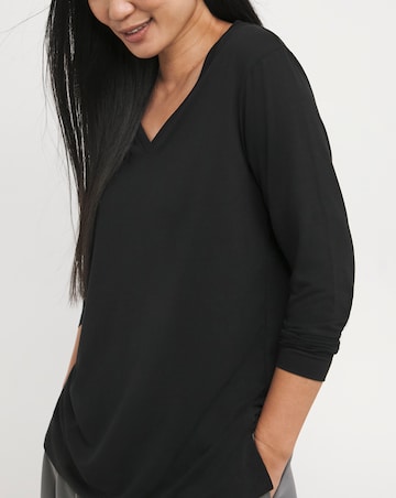Black V-Neck Longline Split Hem Slouch T-Shirt