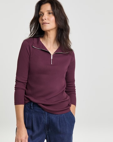 Half Zip Long Sleeve Ribbed Top