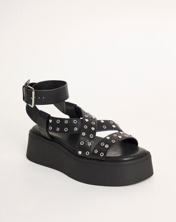 Simply Be Ruby Studded Cross Strap Flatform Sandals - Extra Wide Fit (EEE)