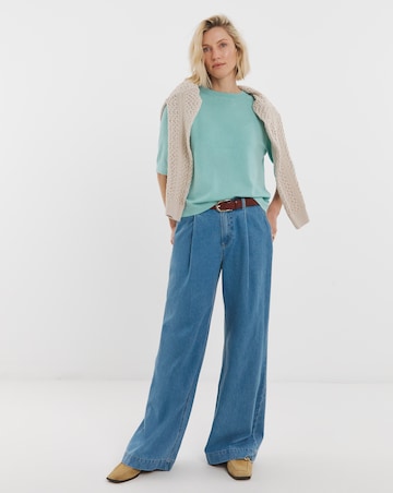 Teal Half Sleeve Knitted T-shirt