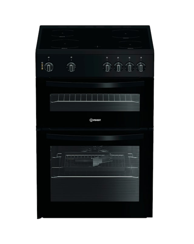 Indesit ITE6VMB 60cm Electric Twin Cooker with Ceramic Hob - Black
