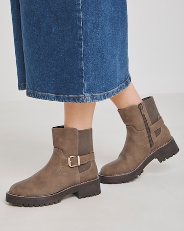 Heavenly Soles Blake Ankle Chelsea Boots with Buckle Detail - Wide Fit (E)